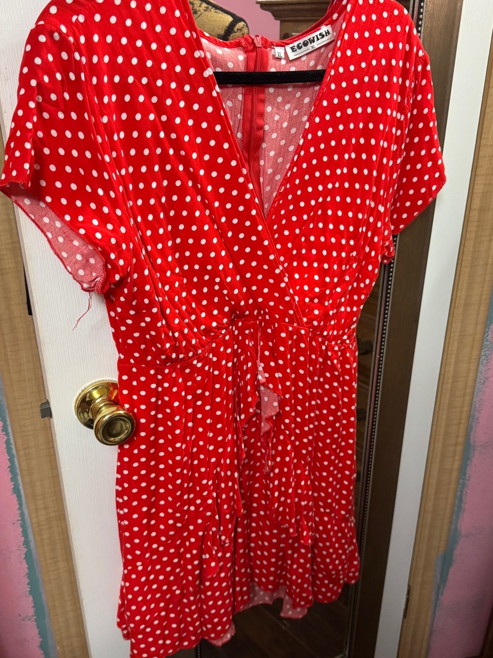 Ecowish Red Polka Dot Mini Dress